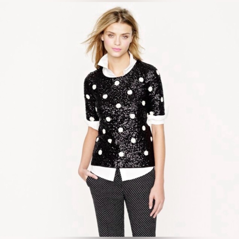 J. Crew black And White Polka Dot Sequin Top. size Small. Excellent Cond…